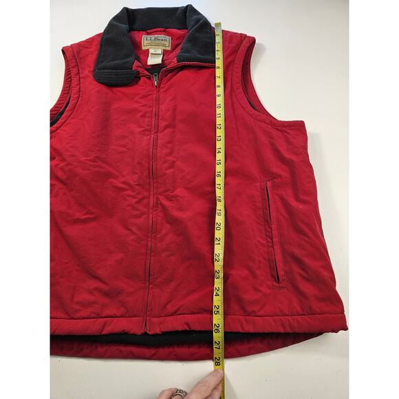 Ll bean mens L sherpa lined water resistant nylon zip pockets front vest red ^ - Picture 8 of 8